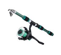 GLigeT Caña de pescar de río portátil de 1,8 m, telescópica, relación de engranaje 5,5:1, juego de carrete de pesca con línea de pesca, caña de pescar flotante (verde)