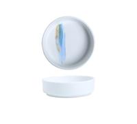 GLigeT Condimentos Plato de cerámica for salsa soja, condimentos, plato redondo for el hogar, ensalada, tomate Fiestas(White and blue)