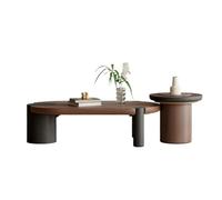 GLigeT Fin Juego de Mesa Centro Nido Madera Moderna, Ovalada y Redonda, for Sala Estar, Oficina, Acabado en Contraste Café