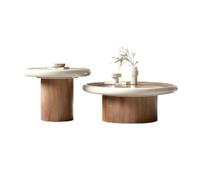 GLigeT Fin Juego de Mesa Centro Redonda 2 Piezas, mesas salón Modernas Madera, par coordinado Café