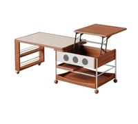 GLigeT Fin Mesa de Centro Modular Madera con Tapa elevable y Almacenamiento rodante Multifuncional Café