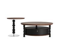GLigeT Mesas Juego de Mesa Auxiliar café Redonda con cajón Almacenamiento, Estilo Retro, decoración del hogar, organización la Sala Estar Mesa