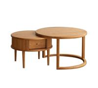 GLigeT Mesas Juego de Mesa Centro Madera Redonda anidada 2 Piezas con cajón y Estante for Sala Estar Mesa
