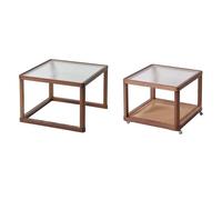 GLigeT Mesas Juego de Mesa Centro Vidrio y Madera anidada con Ruedas, mesas salón apilables 2 Piezas Mesa