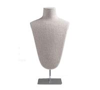 GLigeT Soporte de Joyería Busto de exhibición de joyería de Lino, Soporte de maniquí de Collar con Base de Metal - Busto de Collar for Tiendas minoristas y ferias comerciales Expositor Collar(Silver)