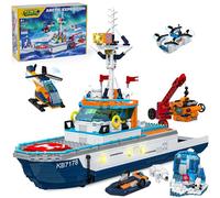 Glikid - Juego de construcción de barcos de ciudad con luces LED, juguete explorador ártico, regalo para niños y niñas de 8 años, con helicóptero, drone, lancha rápida, sumergible, iceberg, y osos