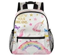 Glilade Mochila escolar para niños y niñas, mochila escolar con hebilla en el pecho, mochilas ligeras para jardín de infantes para viajes, guardería y campamento (unicornios siguen tus sueños)