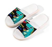Glilade Pantuflas de casa para mujeres y hombres, antideslizantes, para interiores, con puntera abierta, transpirables, para verano, para dormitorio, rompecabezas colorido con autismo y dinosaurio