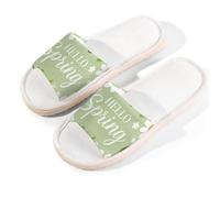 Glilade Pantuflas de casa para mujeres y hombres, antideslizantes, para interiores, puntera abierta, transpirables, de verano, para dormitorio, talla L (flor de primavera hola)