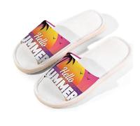 Glilade Pantuflas de casa para mujeres y hombres, antideslizantes, para interiores, puntera abierta, transpirables, de verano, para dormitorio, talla L (hola verano)