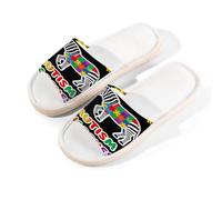 Glilade Pantuflas de casa para mujeres y hombres, antideslizantes, para interiores, puntera abierta, transpirables, para verano, para dormitorio, rompecabezas colorido, autismo, cebra, Colorido