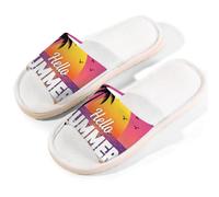 Glilade Pantuflas de casa para mujeres y hombres, antideslizantes, para interiores, puntera abierta, transpirables, de verano, para dormitorio, talla XL (hola verano)