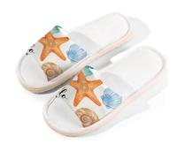 Glilade Pantuflas de casa para mujeres y hombres, antideslizantes, para interiores, puntera abierta, transpirables, de verano, para dormitorio, talla L (hola verano)