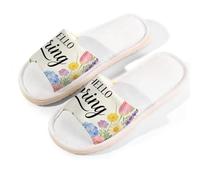 Glilade Pantuflas de casa para mujeres y hombres, antideslizantes, para interiores, puntera abierta, transpirables, de verano, para dormitorio, talla L (flores silvestres de primavera y hola)