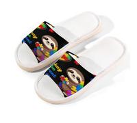 Glilade Pantuflas de casa para mujeres y hombres, antideslizantes, para interiores, puntera abierta, transpirables, de verano, para dormitorio, concienciación sobre el autismo y perezoso, Perezoso