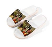 Glilade Pantuflas de casa para mujeres y hombres, antideslizantes, para interiores, puntera abierta, transpirables, para verano, para dormitorio, uva, manzana, queso, vino, Uvas Manzana Queso Vino, 11