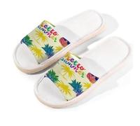 Glilade Pantuflas de casa para mujeres y hombres, antideslizantes, para interiores, puntera abierta, transpirables, de verano, para dormitorio, talla L (piña hola verano)