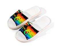 Glilade Pantuflas de casa para mujeres y hombres, antideslizantes, para interiores, puntera abierta, transpirables, de verano, para dormitorio, autismo, elefante colorido, Elefante colorido para