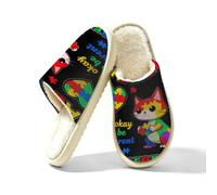 Glilade Pantuflas peludas para mujer, suaves, cálidas, para interiores y hogares, Gato de concienciación sobre el autismo, 42.5/43 EU