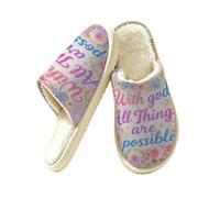 Glilade Pantuflas peludas para mujer, suaves, cálidas, para interiores y hogares, God All Things Are Possible, 42.5/43 EU