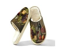 Glilade Pantuflas peludas para mujer, suaves, cálidas, para interiores y hogares, Uvas Manzana Queso Vino, 45/45.5 EU