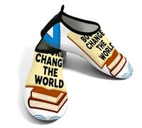 Glilade Zapatos de agua para mujeres y hombres, zapatos de playa para piscina, yoga, surf, Leer libros cambia el mundo, 42.5/43 EU