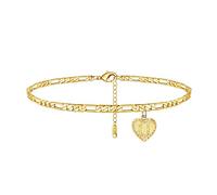 Glimmerst Pulsera de tobillo con inicial para mujer, chapada en oro de 18 quilates, acero inoxidable con letra de corazón, pulsera de tobillo personalizada para niñas