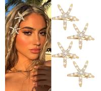 Glimmerstyle pinzas de cabello Seestern,4 piezas,pinzas de perlas y strass Seestern para novias, tocados de boda de sirena y playa para mujeres y niñas