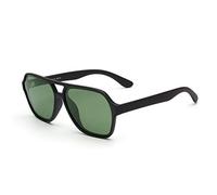 GLINDAR Pilot Gafas de sol Polarizadas Hombres Mujeres Gafas de Conducción Cuadradas Vintage con Doble Puente(Marco negro mate/Lente verde polarizada)