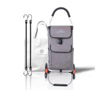 GLINDIHOME Carro Compra Plegable de Aluminio con 6 Ruedas y Bolsa Impermeable Desmontable de 50L. Carrito Compra Ideal para Subir Escaleras. Incluye Bolsa y Cuerdas Elásticas para Sujetar Cajas. Gris