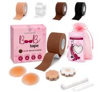 GLINDIHOME Cinta Adhesiva Pecho 5m. Incluye: 1 Rollo Boob Tape +2 Pezoneras Adhesivas Invisibles Reutilizables +36 Tiras Doble Cara Ropa +10 Pezoneras Tela +Bolsa. Sujetador Invisible. (Marron)