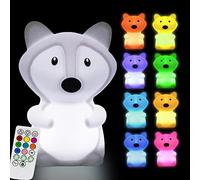 Glinrui Grande Lámpara de Noche Zorro Luz Nocturna Infantil, lámpara de cama - Resistente a Rotura Cuidado Ojos Brillo y Color Ajustable, Configuracion de hora, Regalo para bebé Niños/niñas - Grande