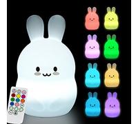 Glinrui Grande Luz nocturna para niños Conejo Luz de noche, Lámpara Decoración multicolor de silicona - Resistente a Rotura, Cuidado Ojos, Brillo y Color Ajustable, Configuracion de hora - Grande