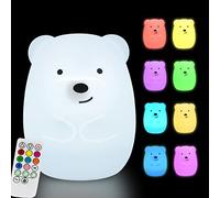 Glinrui Grande Oso Lámpara de Noche Luz Nocturna Infantil, lámpara de mesa - Resistente a Rotura Cuidado Ojos, Brillo y Color Ajustable, Configuracion de hora, Regalos de vacaciones para niños -Grande