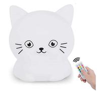 Glinrui Luz de noche Gato Luz Nocturna Infantil, Lámpara de Mesa cabecera silicona, 9 colores lámpara LED aplaudir luces para Dormitorio, Brillo y Color Ajustable, Configuracion de hora - Mediano
