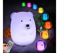 Glinrui luz nocturna infantil Oso luz quitamiedos, Lámpara de Noche escritorio, 9 colores lámpara antiestrés luz ambiental para Dormitorio, lámpara infantil LED multicolor, Regalos festivos - Mediano