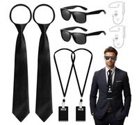 Glirop 12 accesorios de disfraz de agente de inteligencia, disfraz de espía para hombre en negro, con gafas de sol, corbata, auriculares, soporte para tarjetas de identificación para niños