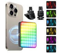gliship - Luz magnética para Selfies de 136 LED RGB, luz de Video RGB a Todo Color de 360° Compatible con Magsafe Recargable, luz de llenado de Clip portátil con 9 Modos de luz para teléfono, cámara,