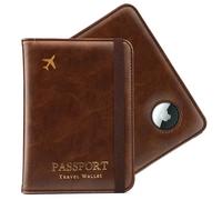 gliship Soporte para pasaporte con ranura para Airtag, funda para pasaporte con bloqueo RFID para mujeres y hombres, cartera delgada de cuero antipérdida, accesorios imprescindibles de viaje, regalos