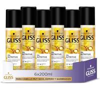 Gliss - Acondicionador Bifásico Sin Aclarado Express para pelo muy seco, castigado o quebradizo - Oil Nutritive - 6uds de 200ml (1.200ml) - Gama Nutrición