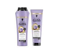 Gliss Blonde Perfector Purple Shampoo (250 ml), champú rubio con efecto anti-amarillento y Blonde Perfector 2 en 1 Purple Construction Mascarilla (150 ml), tratamiento para el cabello para brillo y