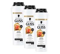 Gliss - Champú reparador para pelo seco - Total Repair -250ml - Gama reparación (Paquete de 3)