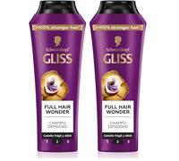 Gliss Full Hair Wonder Champú 250ml - Fortalecedor y Voluminizador para Cabello Fino y Débil, Fórmula Reparadora (Paquete de 2)