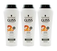 Gliss Kur Champú Total Repair 3 X 250ml para Brillo Y Flexibilidad