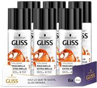 Gliss - Mascarilla para pelo seco con Keratina Hidrolizada - Extra-Brillo Total Repair - 6uds de 150ml (900ml) - Gama reparación- Con o sin aclarado