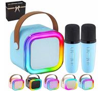 Glistenwing Mini Karaoke, with 2 Wireless Microphones Five Voice Effects and Colorful Led Lights,Portable Wireless Karaoke Speaker,Outdoor Live Broadcast Home Karaoke (Blue)