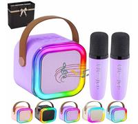 Glistenwing Mini Karaoke, with 2 Wireless Microphones Five Voice Effects and Colorful Led Lights,Portable Wireless Karaoke Speaker,Outdoor Live Broadcast Home Karaoke (Purpul)