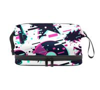 Glitch - Bolsa de cosméticos de doble capa para mujeres y niñas, neceser de viaje, bolsa organizadora de maquillaje con compartimento para brochas, multicolor, 27x15x14 cm/10.6x5.9x5.5 in, Neceser