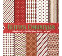 Glitter Christmas Scrapbook Paper Craft Pad: 10 Red & Gold Designs, 20 Double-Side Sheets Printed on 8.5"x8.5" Size With Premium Colors. Perfect for ... Cardstock, Collage, Decoupage, DIY and More!