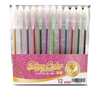 Glitter Coloring Pens - Gel Ink Drawing Markers, 12 Count Paint Pens, Sparklee Writing Tools | Note Taking Card Crafting, Planner Decoration Use, Party Favor Supplies, Art Journaling School Projects